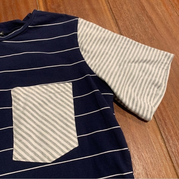 Merokeety Women’s Short Sleeve Striped T-Shirt Contrasting Pocket Sleeves Size M - Picture 2 of 6